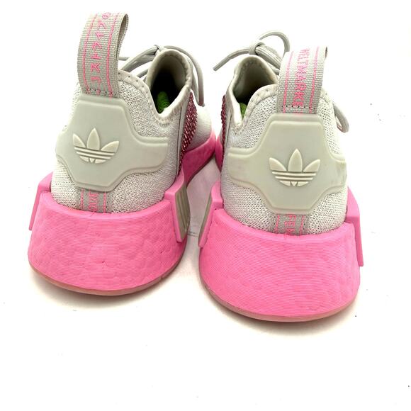 Adidas Grey & Pink NMD R1 Swarovski Crystals Bling Rhinestone Sneakers Size 7.5 - Picture 5 of 9